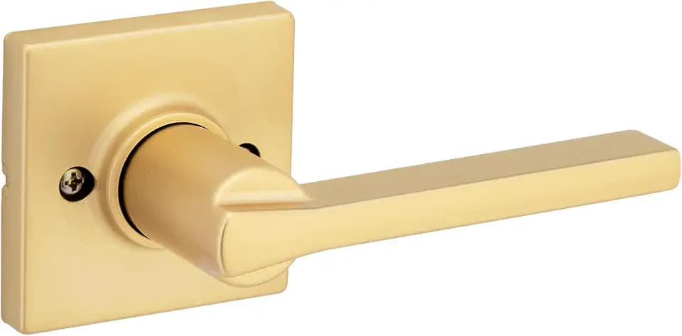 Kwikset Casey Dummy Door Handle, Single Sided Lever for Closets, French Double Doors, and Pantry, Satin Brass Non-Turning Reversible Interior Push/Pull Lever, with Microban Protection