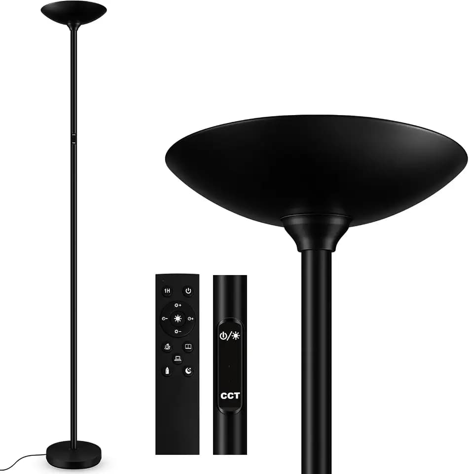 Dimmable Floor Lamp, Black, 30W 3000LM LED Torchiere Standing Lamp