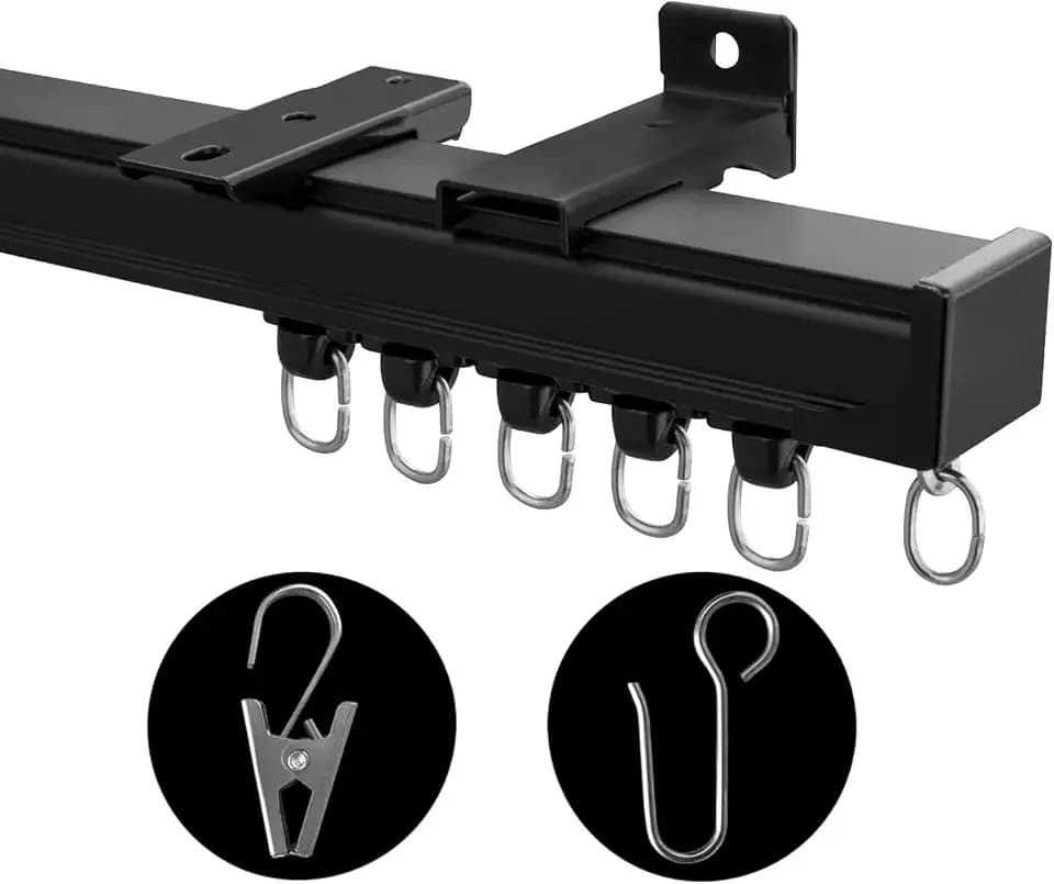 MaKefeile Ceiling Curtain Track, Heavy Duty Curtain Tracks System for Room Divider, Wall Mount Sliding Curtain Rail with Clip and Hooks Set for Living Room, Bedroom, Shower, Outdoor, Black,9ft-12ft