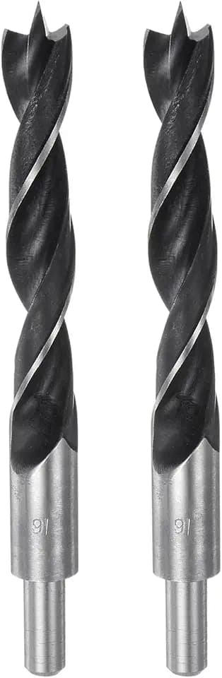 HARFINGTON 2pcs Brad Point Drill Bits 16mm(5/8") Dia Straight Round Shank Metric Brad Point Spiral Twist Drill Bits for Softwood Hardwood Plywood Plastic Rubber, Black