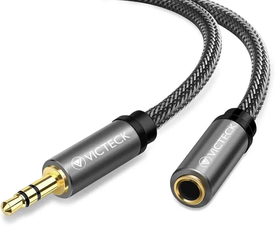 Klinke Verlängerung, Victeck 5m Nylon 3.5mm Stereo Klinken Audio Verlängerungskabel für AUX Eingänge Buchse Vergoldete Kontakte Kompatibel mit iPhone oder Smartphones,Kopfhörer,Media-Player (Schwarz)