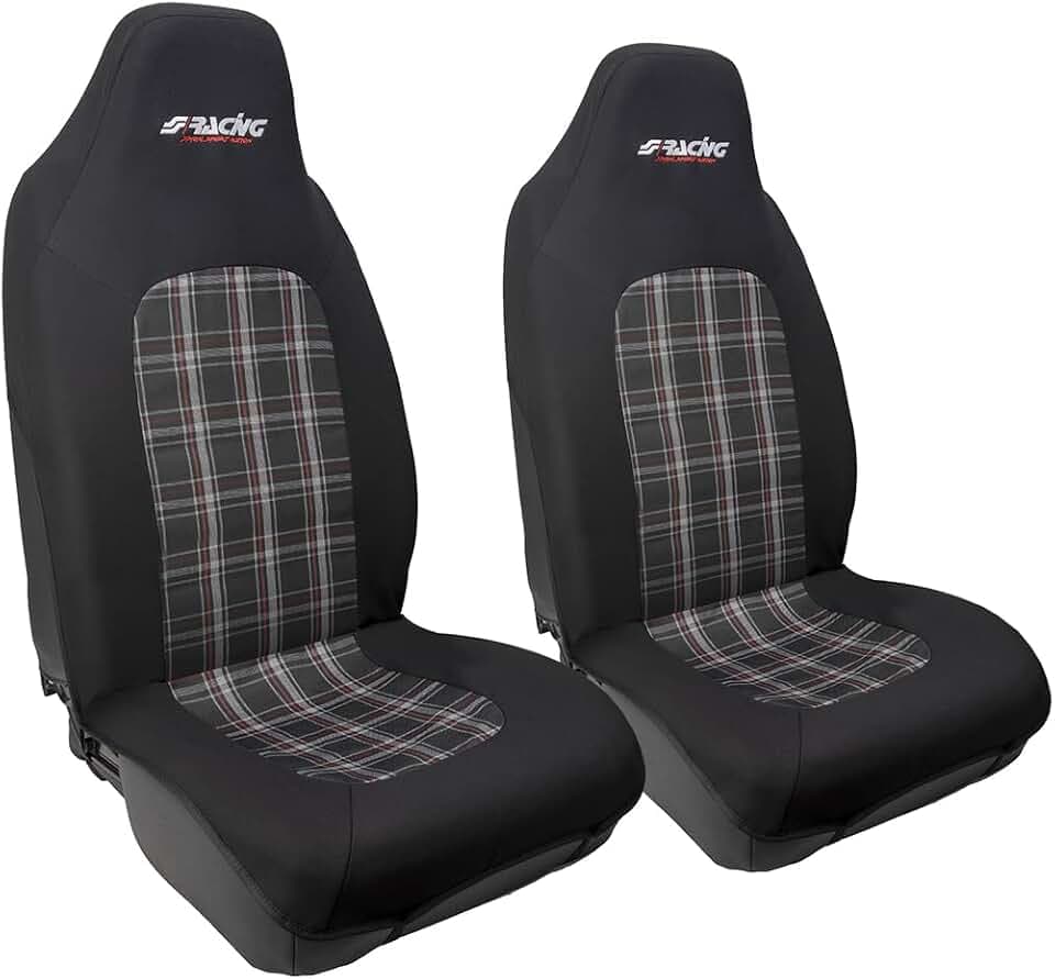 SIMONI Racing RSC/2 Set Vordersitzbezüge, Set mit Autositzbezügen und Kopfstützenbezügen, Universalbezüge für Vordersitze, Schwarz und Muster