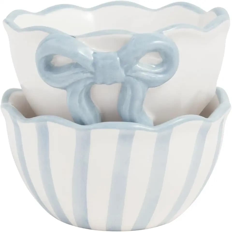 Mud Pie Ceramic Stripe and Blue Bow Ramekins
