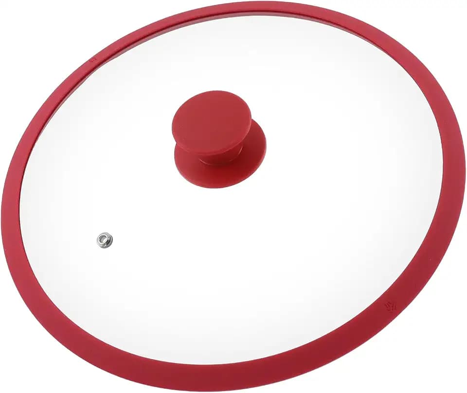 Antrader 11 Inch Tempered Glass Lid with Heat Resistant Silicone Rim,Red