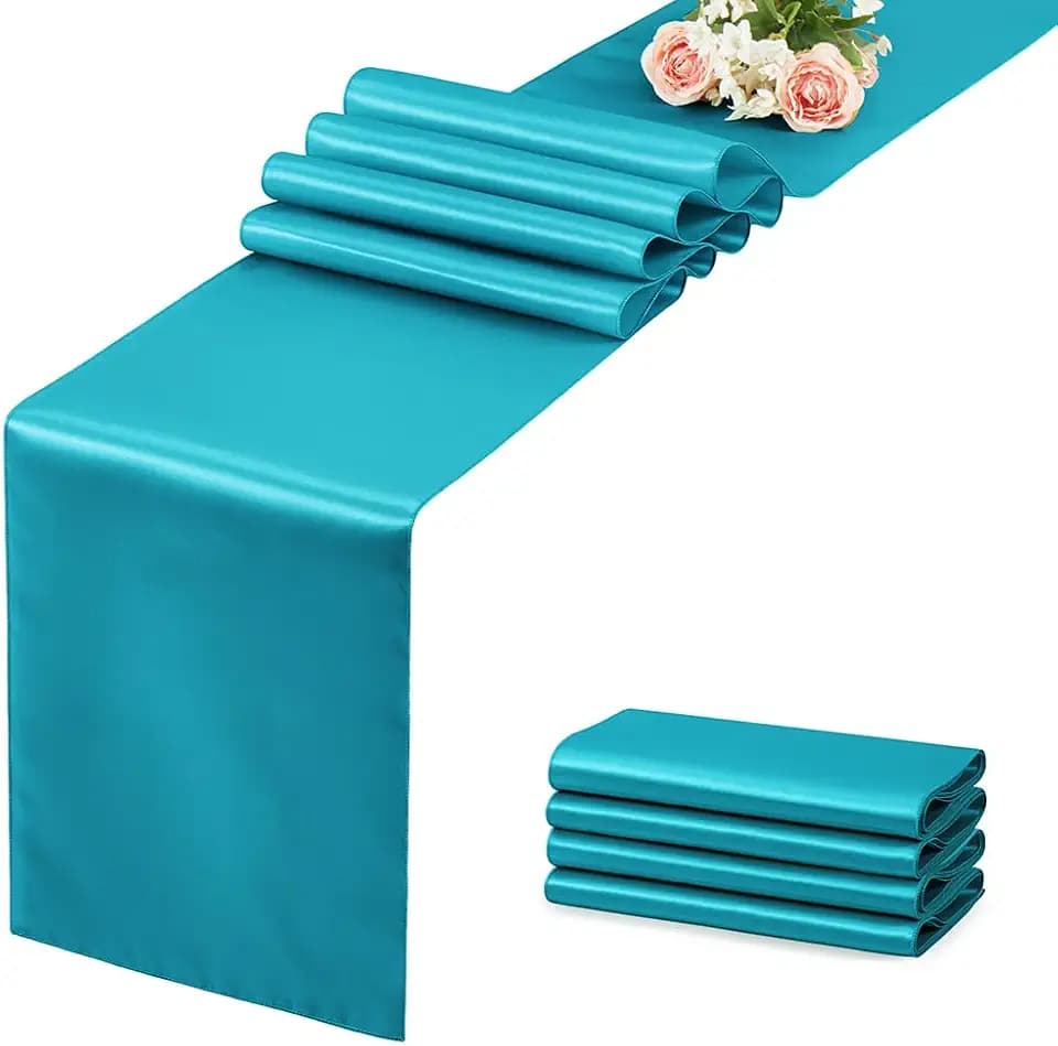 Teal Blue Satin Table Runner, 12x108 Inches, 12 Pack
