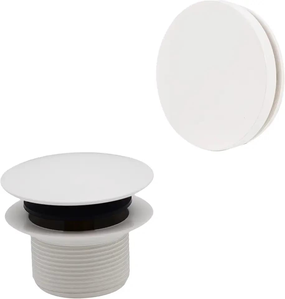 Westbrass A398RK-50 1-1/2" NPSM Coarse Thread Mushroom Tip-Toe Bathtub Drain Stopper with Illusionary Overflow Faceplate, Powder Coat White