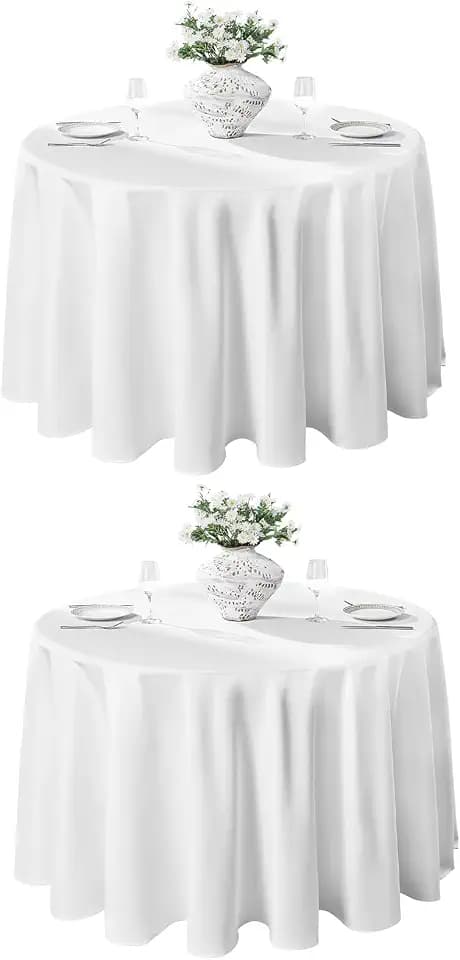 VidaFete 2 Pack 120inch Round Tablecloth Polyester Table Cloth, White