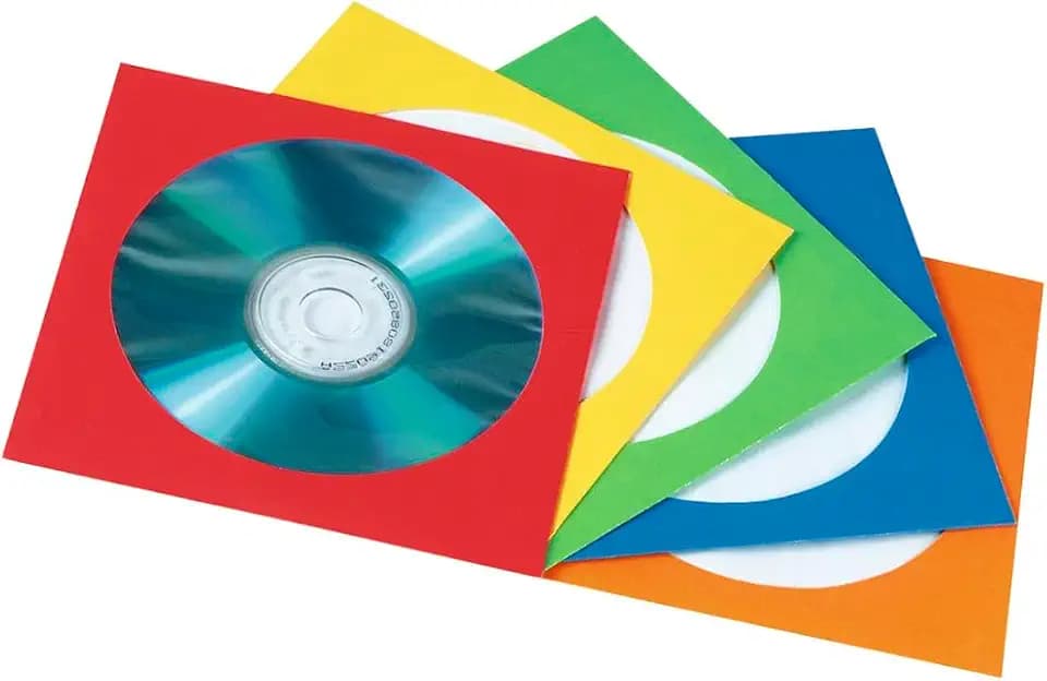 Hama CD Hüllen Papier, 100 Stück (DVD Papierhüllen, für einzelne CDs, transparentes Sichtfenster, mit Einstecklasche) bunt
