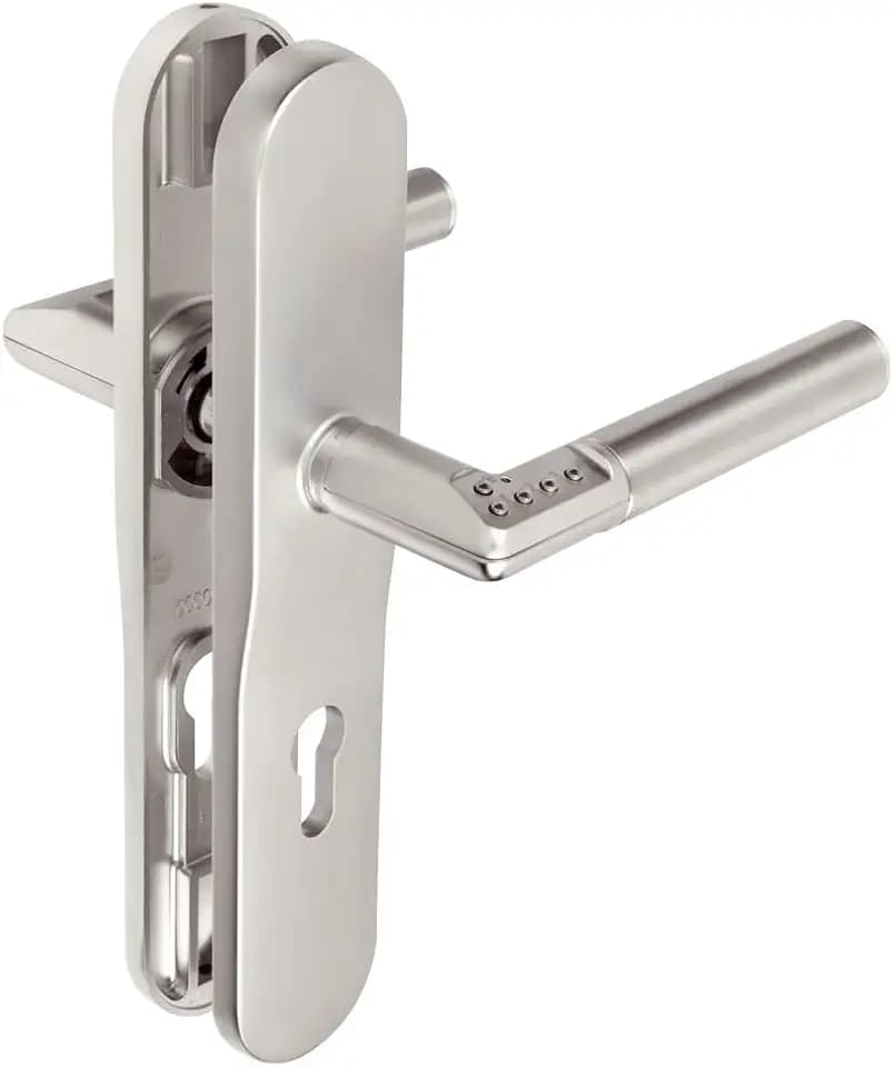 tesa Code Handle elektronische Türklinke mit Digitaltastatur für Innentüren, Langschild mit Schlüsselloch 72 mm, links, matt verchromt