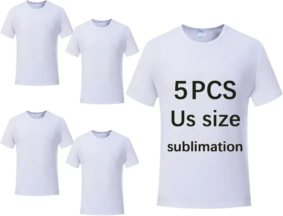 OKBA 5 pcs Sublimation Blank T-Shirts Round Collar Short Sleeves Adult White Polyester t Shirts