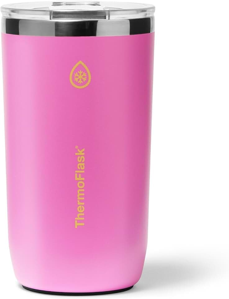 ThermoFlask Drinkware Beer Tumbler - Double-Wall Tumbler for Cold & Hot Drinks - Lightweight & Simple Drink Cup with Lid - Modern & Durable Drinking Cup - 16 oz, Shocking Pink