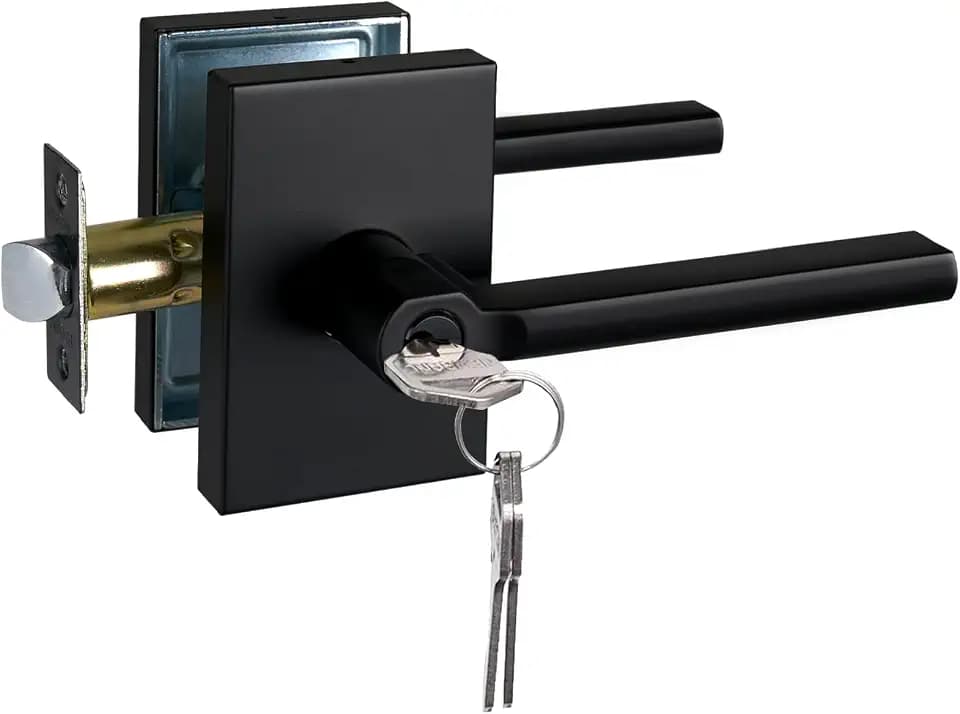 NEWBANG Long Plate Keyed Entry Lever Lock for Exterior Door and Front Door in Black,MDC894-DB-ET-1P