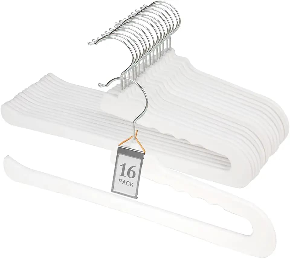 Velvet Pant Hangers Open End,16 Pack Non Slip White Felt Trouser Hangers