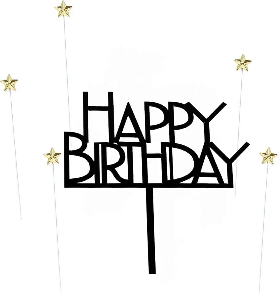 Happy Birthday Cake Topper Birthday cake Topper Decoration Supplies (Black B)
