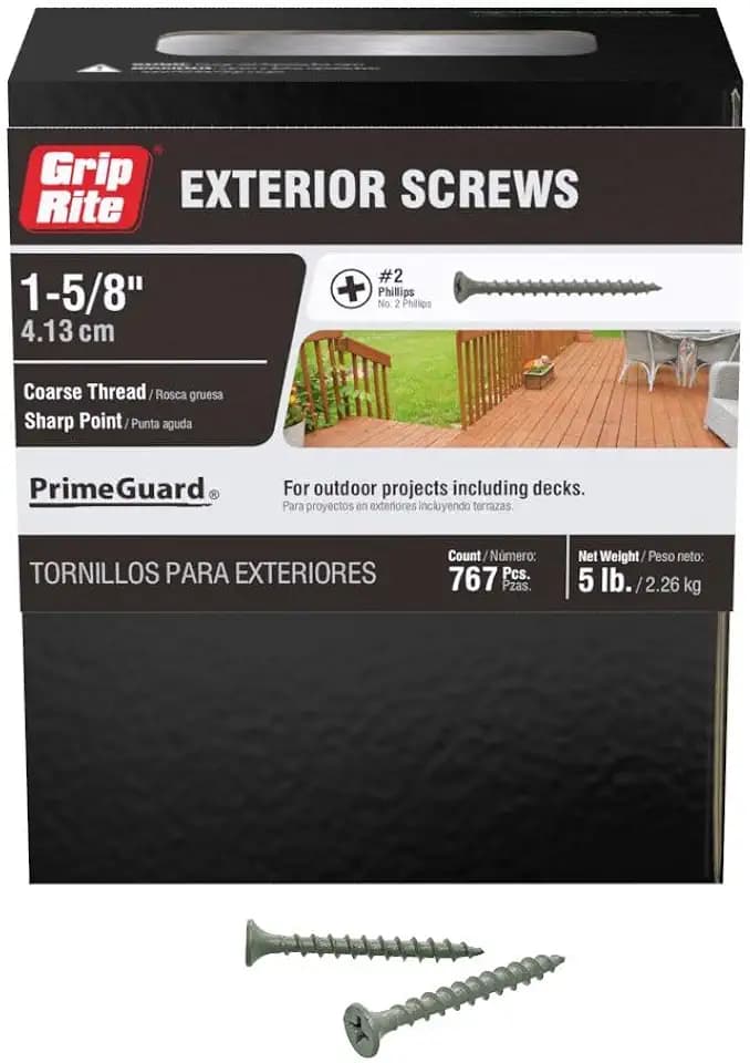 Grip-Rite PTN158S5 PG10 Polymer Coated #6 x 1-5/8" Coarse Thread Deck Screw, Gray, 5lb Box
