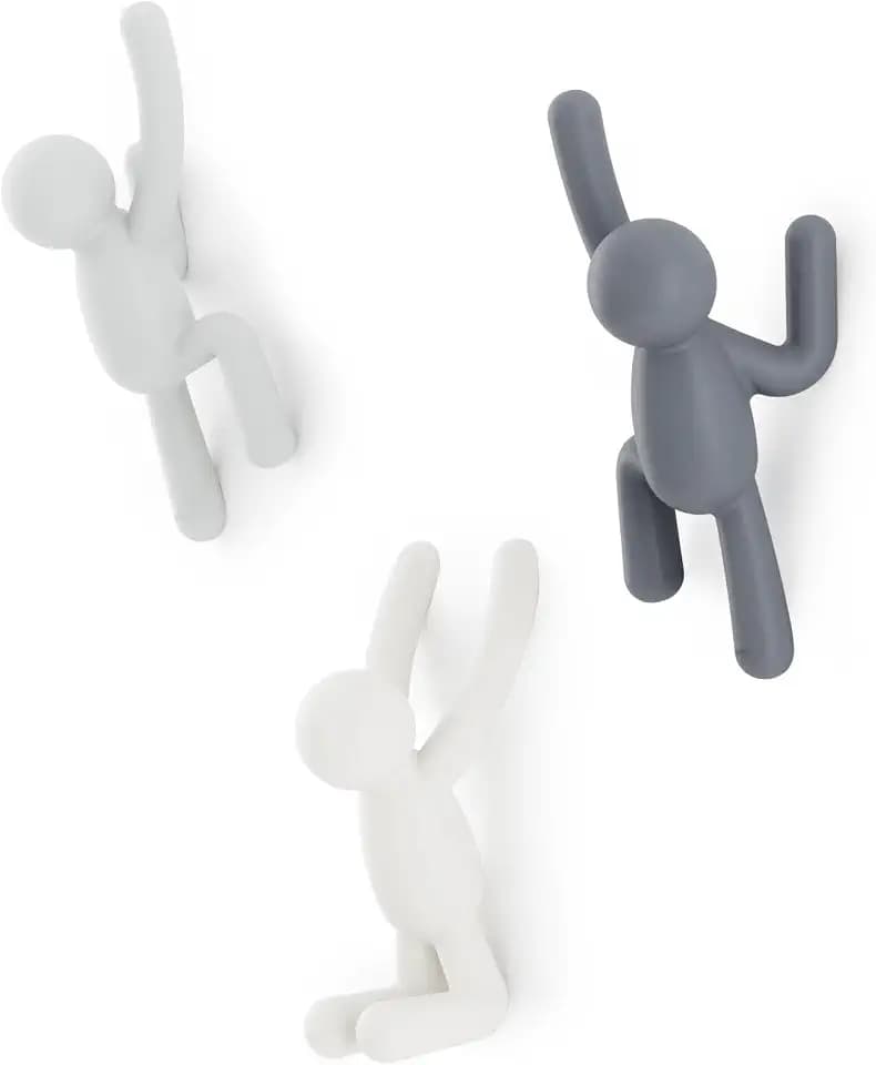 Umbra Buddy Wall Hooks, Decorative Wall Mount Coat Hooks, Set of 3, Grey