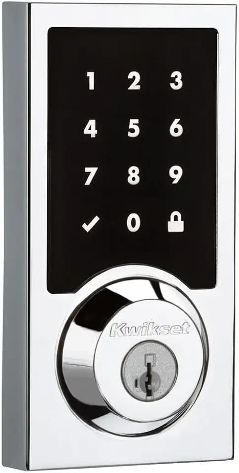 Kwikset 916 Keyless Entry Touchscreen SmartCode Electronic Deadbolt Smart Lock Featuring SmartKey Security and ZigBee 3.0 Technology in Contemporary Polished Chrome, Zigbee Hub Sold Separately