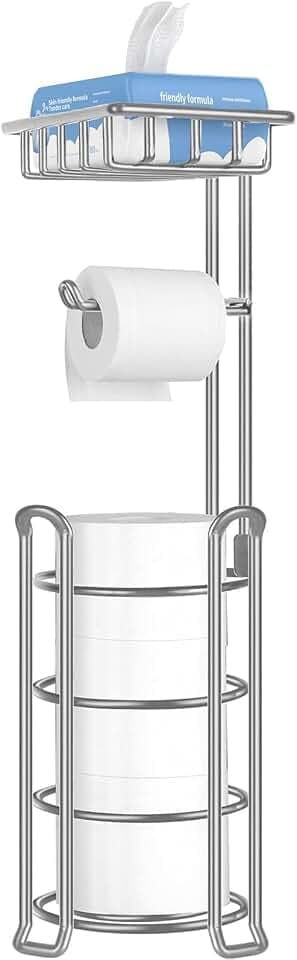 TomCare Toilet Paper Holder Free Standing with Shelf, Stable 4 Raised Feet
