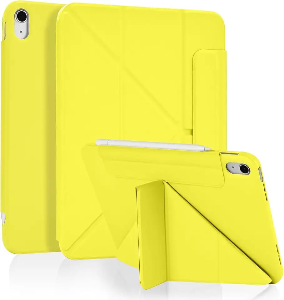 Koze Hülle Origami für iPad A16 11. Generation 2025 11" / iPad 10 Generation 10,9 Zoll 2022 mit Magnetverschluss, Faltbar Schutzhülle mit Stifthalter, Weiche TPU Stoßfeste Rückseite Gelb