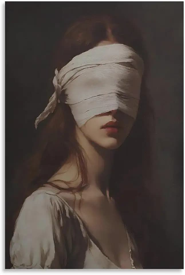 Blindfolded Mysterious Beauty Woman Portrait Canvas Printing Wall Art Posters Prints Wall Decor Gothic Dark Academia Victorian Aesthetic Picture Home Living Room Bedroom 12x18inch(30x45cm)