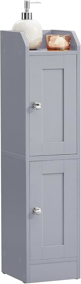 VASAGLE Small Storage Corner Floor Cabinet, 2 Doors, Dove Gray