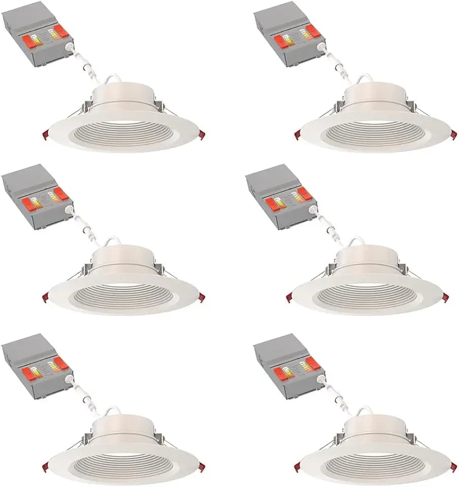 Juno 6" Canless Wafer LED Light, 5-in-1 CCT, Deep Regressed Baffle Trim 6Pk