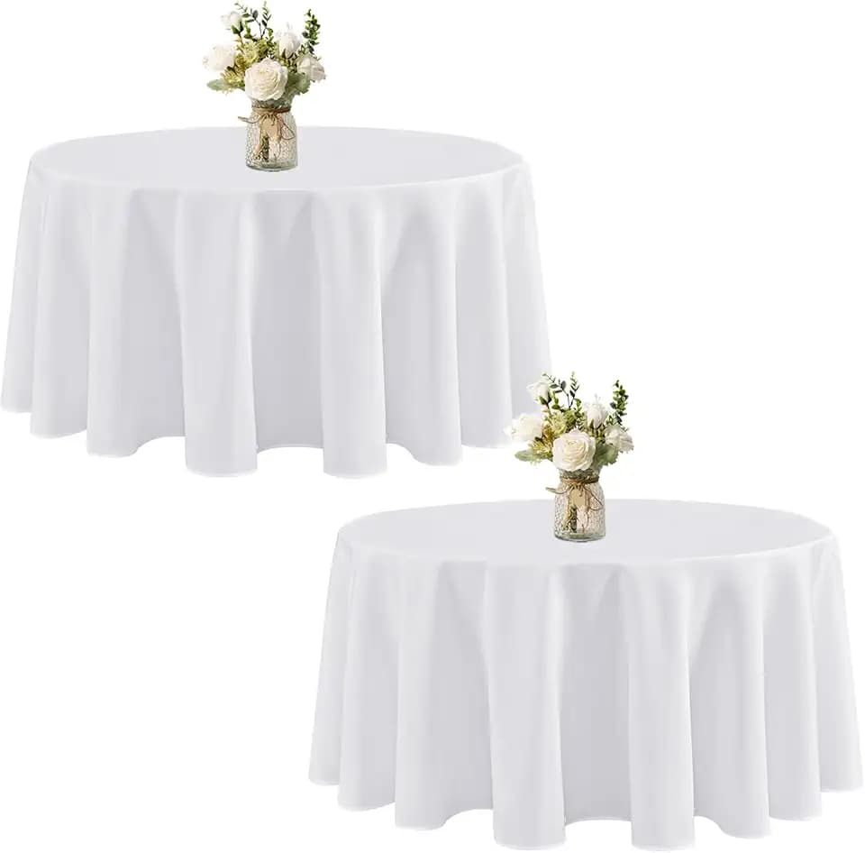 120 Inch Round Tablecloth 2 Pack White Table Cloths Polyester Fabric
