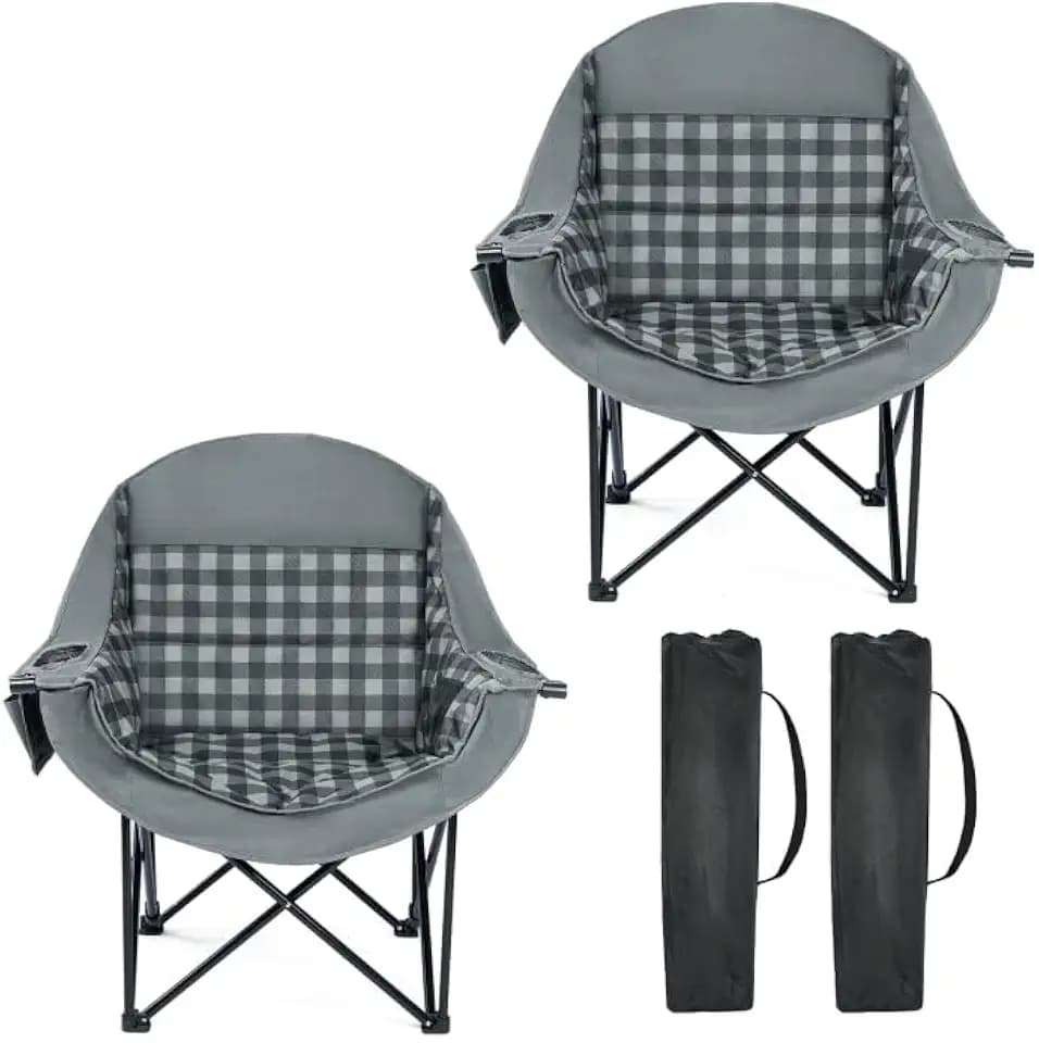 Oversized Camping Chairs 2 Pack, 500 LBS Heavy Duty Folding Chairs, Plaid
