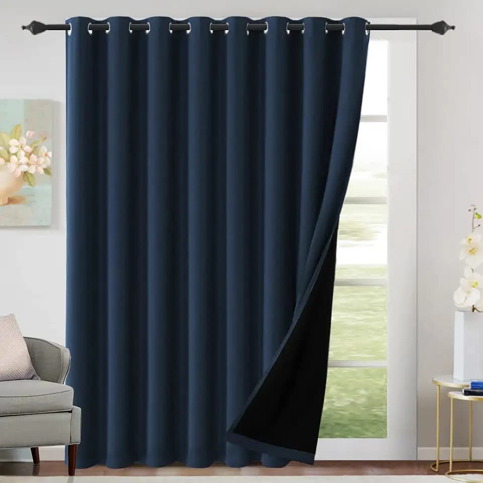 H.VERSAILTEX 100% Blackout Patio Curtains for Sliding Door, Navy