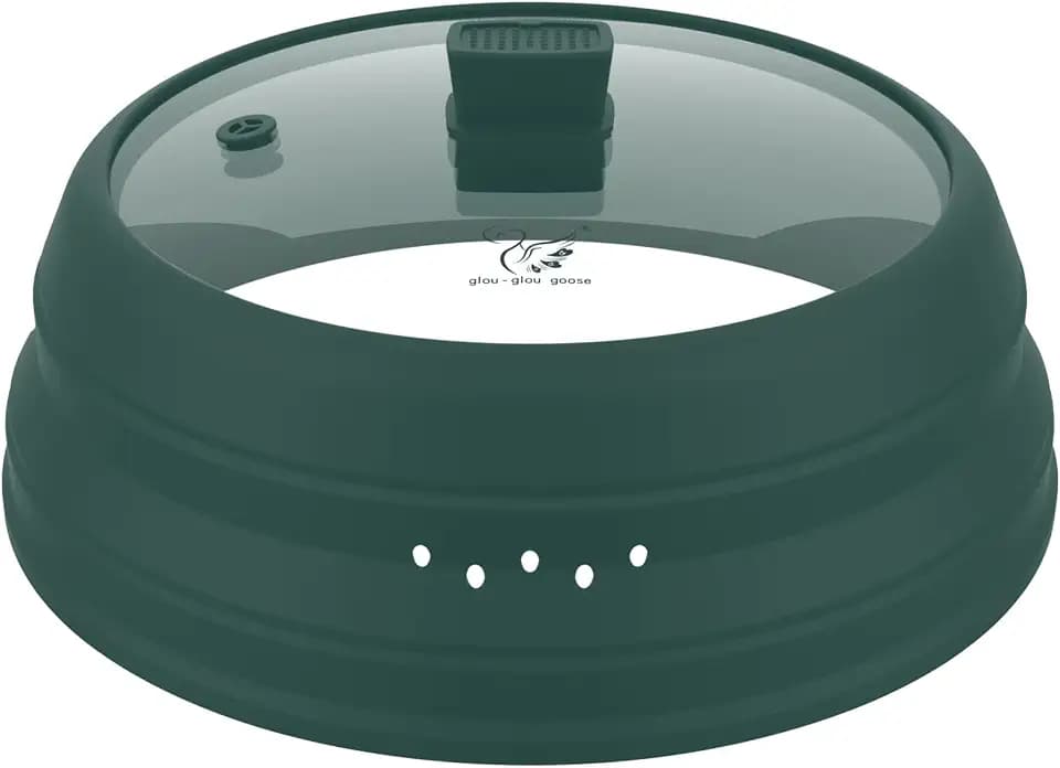 Microwave Splatter Cover Glass Cover Guard Lid with Collapsible Silicone for Food Pot Plate Cover 11.8 inch Dark Green