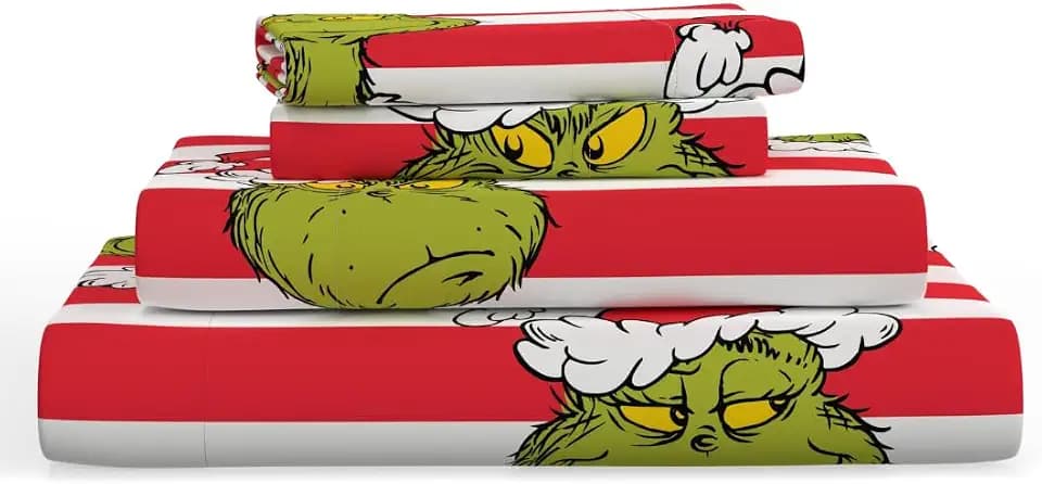 Grinch by Dr. Seuss Holiday & Christmas Bedding Super Soft 100% Cotton Flannel Sheet Set, Queen, (Officially Licensed Product) By Franco