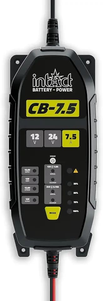 intAct ChargeBox Ladegerät für Starter- und Versorgerbatterien | 7,5A Batterieladegerät für 12V und 24V Bleisäure- und Lithiumbatterien | Mit Erhaltungsladefunktion und Wiederbelebungsfunktion