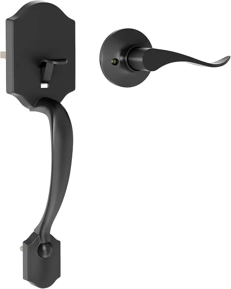 Black Front Door Handle No Lock, Exterior Door Handles with Passage Lever, Entry Door Handle Reversible for Left & Right