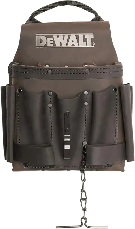 DEWALT Leather Tool Pouch for Electricians, 8 Pockets, Hammer Loops and Tape Chain (DWST550114)