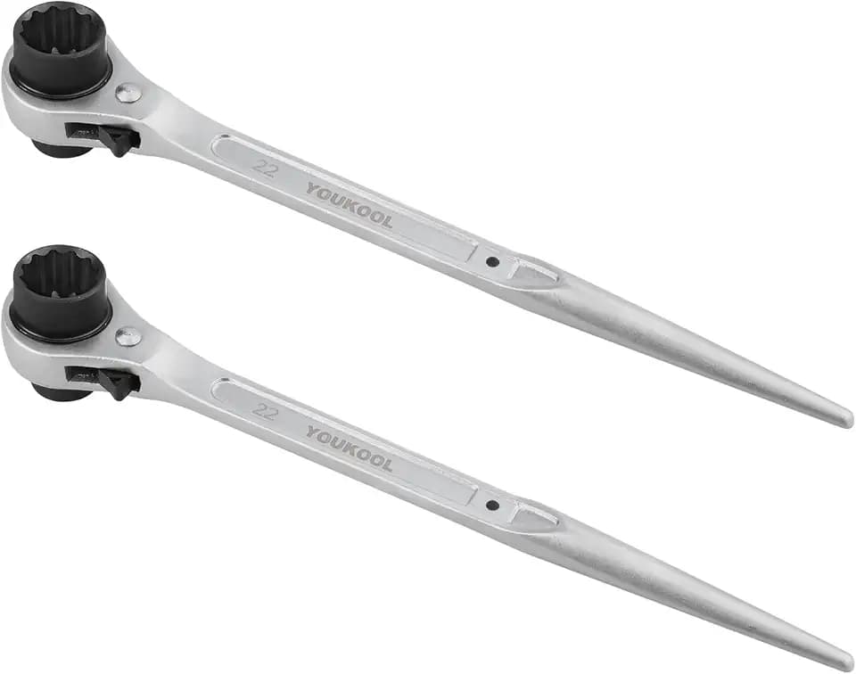 2-Pack 19mm x 22mm OR 3/4"×7/8" Ratcheting Scaffold Podger & Spud Wrench – 12-Point Double Ended Socket, Heavy-Duty Cr-V Steel Scaffold Tool,Silver