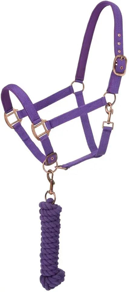 Tough1 Padded Horse Halter with Antique Hardware and Lead Rope