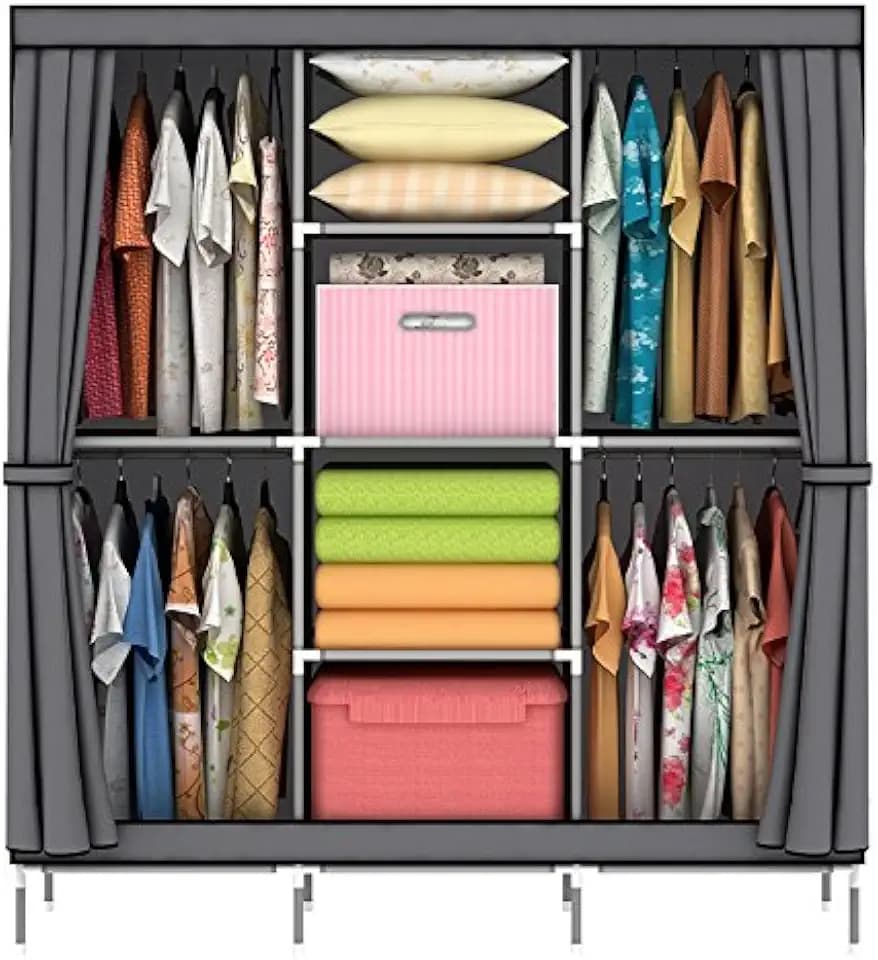 69 inches Non-Woven Fabric Portable Closet Wardrobe Organizer Storage, 51L x 17.5W x 69H inches, Grey