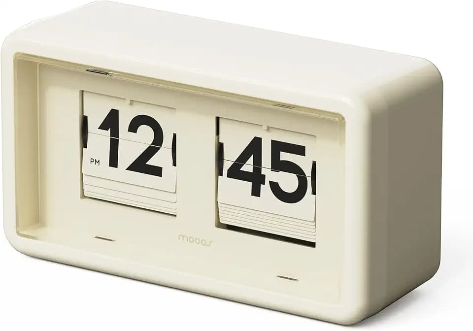 mooas Newtro Flip Desk Clock, Battery Powered, Wall/Desk (Cream)