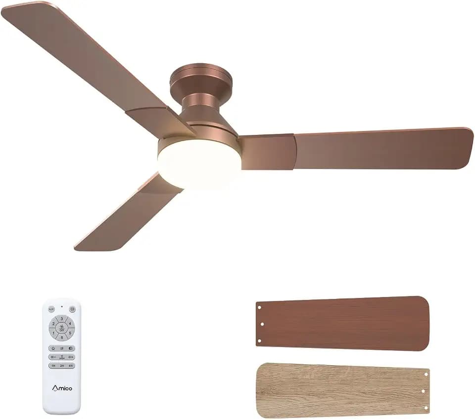 Amico 52 Inch Brown Low Profile Ceiling Fans with Lights and Remote