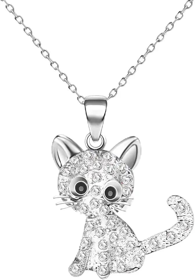 CANIPHA Cat Pendant Necklace for Girls Kids,Small Cute Kitty Rainbow Rhinestone Pendant Necklace Jewelry for Women Teen Girls 10-12,Crystal Choker Friendship Daughter Loved Gifts 18+2 inch Long Chain