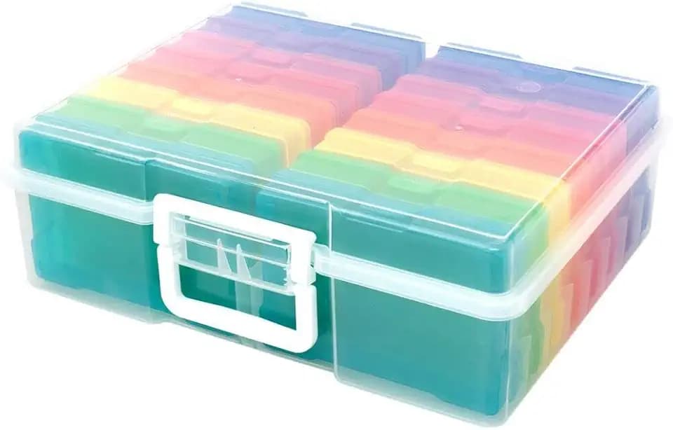Craftelier - Tragbare transparente Aufbewahrungsbox mit 16 durchsichtigen Miniboxen für Scrapbooking-Materialien und andere Bastelarbeiten | Größe: ca. 38,10 x 32,30 x 12,70 cm
