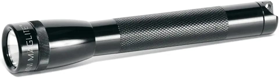 MagLite Mini LED 2-Cell AA Flashlight – High-Powered Compact LED Light with Multi-Mode Function, Water-Resistant Aluminum Build, Adjustable Beam, Includes Batteries & Holster – Black