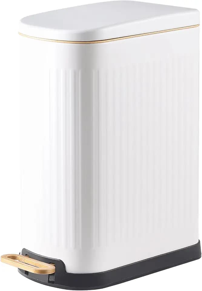 SYNCVIBE Slim Bathroom Trash Can with Soft Close Lid, 3.5 Gal, Matt White