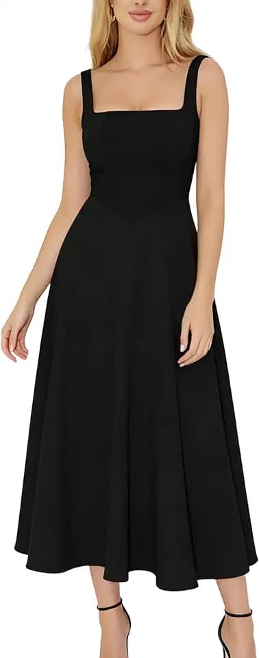 SISROL Women's Maxi Dress Square Neck Sleeveless A-Line Flowy Long Dress