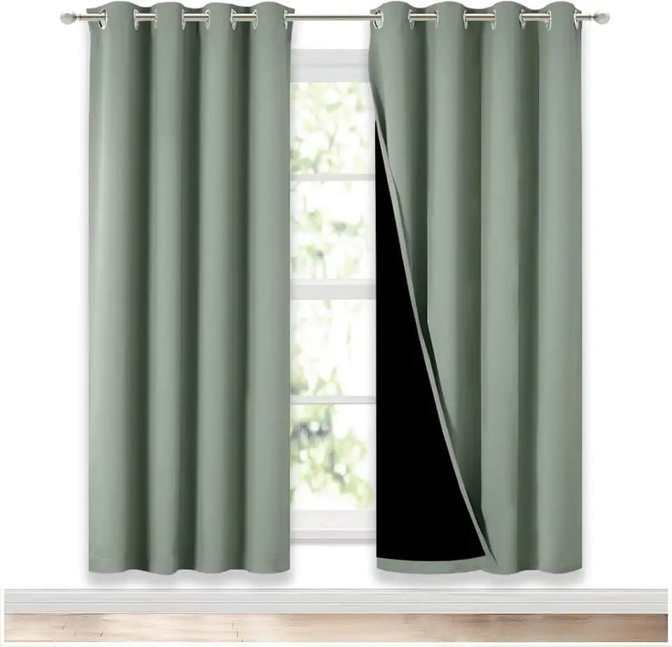 NICETOWN Greyish Green Blackout Curtains for Nursery 52" w x 72" L 2 Panels