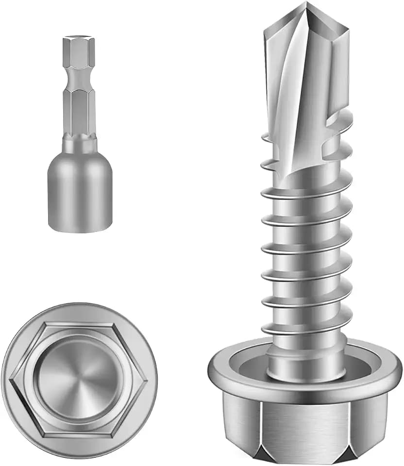 #10 x 3/4" Hex Washer Head Self Drilling Screws, Self Tapping Sheet Metal Screws, 410 Stainless Steel, 200 PCS