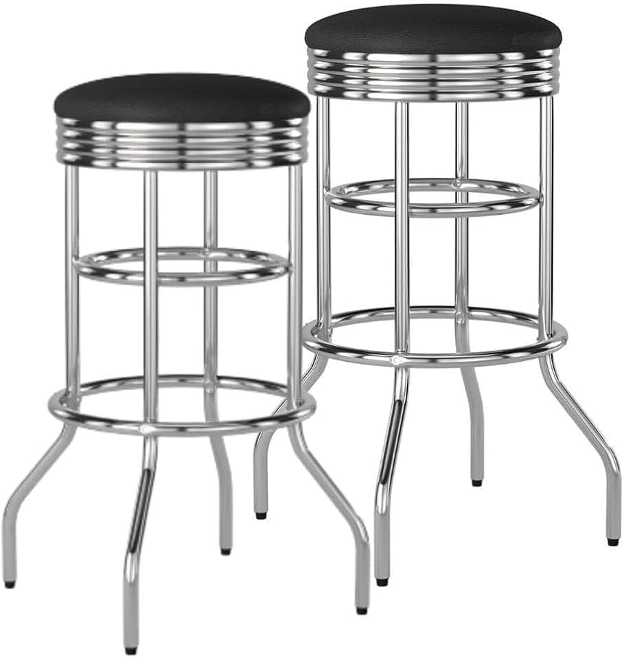 TRINITY Heavy Duty 30 Inch Backless Swivel Bar Stool, Black, Set of 2