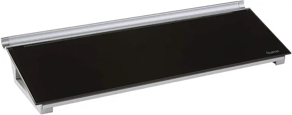 Quartet Glass Dry Erase White Board, Desktop Computer Pad for Notetaking, 18" x 6" Whiteboard, Clean Erase Surface with Storage, 1 Dry Erase Marker, Black Surface (GDP18B)