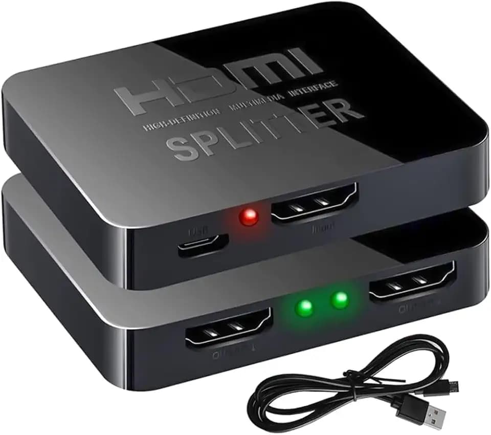 HDMI 1 in 2 Out Splitter, 1080P Full HD 3D 4K HDMI Splitter mit Micro USB Stromkabel für zwei Monitore Unterstützt MacBook, Xbox, PS4, PS3, Blu-Ray Player, DVD, HDTV