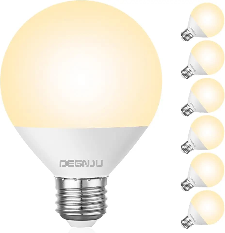 DEGNJU LED Vanity Light Bulbs, 60W Equivalent, Bathroom Light Bulbs 2700K Soft White, 800 Lumens, G25 Globe Bulb for Makeup Mirror, Round Shape, 7W, 120V, Non-Dimmable, 6 Pack